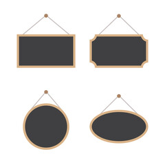 Set of blank wooden blackboard hanging sign. Flat vector illustration.	