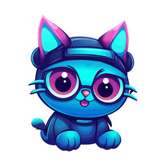 Vector Cute Cartoon Cat Wearing Glasses and Hat.