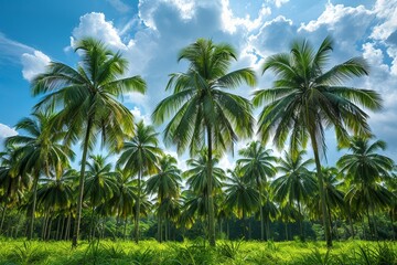 Obraz premium Palm Tree Forest in Tropical Paradise: Lush greenery with clear blue skies