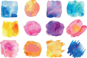 Vector grunge watercolor ink texture set of hand painted pastel powder color dry brush splashes, strokes, stains, spots, elements, stripes, lines, templates, dirty geometric shapes. Freehand drawing.