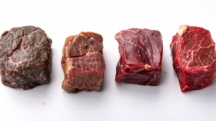 Fototapeta premium Close-up shot of different horse steak cuts, emphasizing their individual characteristics and suitability for varied cooking styles, studio lit