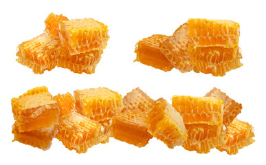 Honeycomb slices. Composition and horizontal border from honey combs. Isolated design element on...