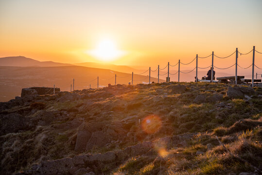 Sunset on Mount Śnieżka in the Karkonosze Mountains