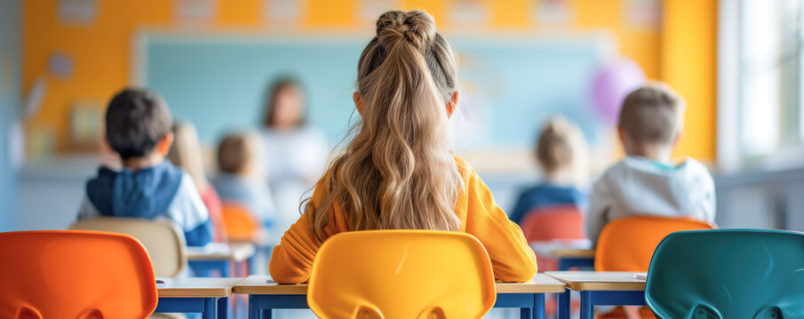 Children sitting at the classroom and studying. Concept back to school.