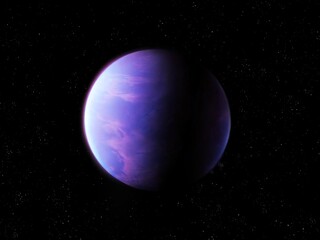 Rocky exoplanet with clouds. An extrasolar planet suitable for life. Super-Earth in deep space.