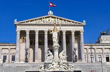 Pallas Athena statue in front of Austrian Parliament in Vienna Austria