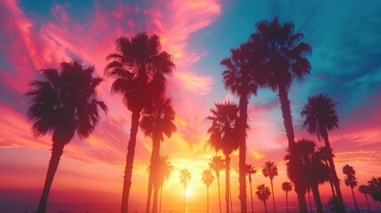 A beautiful sunset over the palm trees