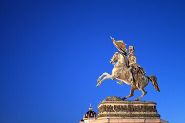 Statue of Archduke Charles on Heldenplatz square by night in Vienna