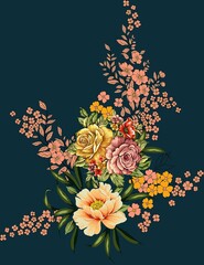 Seamless design. Colorful abstract flowers bouquet on a cream color background.