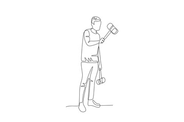 Man holding two hammers. Sao joao concept one-line drawing