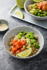 Salmon poke with quinoa and avocado