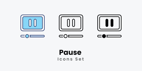 Pause Icons thin line and glyph vector icon stock illustration 