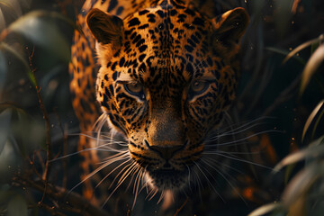 Intense jaguar gaze in natural habitat