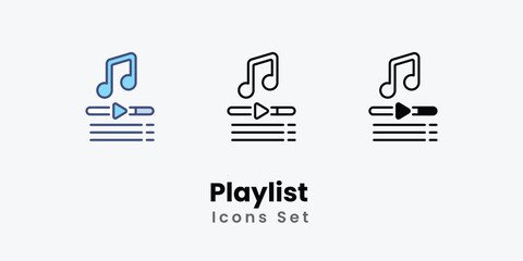 Playlist Icons thin line and glyph vector icon stock illustration