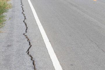 Crack in the road surface, deteriorated