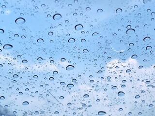 Water droplets on the glass on a natural background 