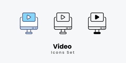 Video Icons thin line and glyph vector icon stock illustration