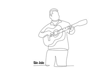 Man playing guitar. Sao joao concept one-line drawing