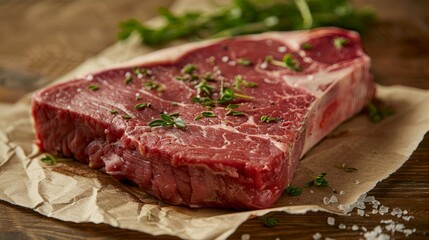 Detailed image of a raw Porterhouse, focusing on its premium quality and versatility in cooking, perfect for advertising, on an isolated backdrop