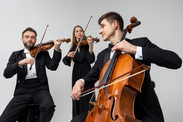 Musicians playing contrabass and violins