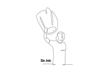 The man who flies the lantern. Sao joao concept one-line drawing