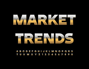 Vector business icon Market Analysis. Cool Gold Font. Modern Alphabet Letters and Numbers set.