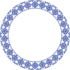Vector blue and gold round Kazakh national ornament. Ethnic pattern of the peoples of the Great Steppe, Kazakh, Mongols, Kyrgyz, Kalmyks, Buryats. circle, frame border. For sandblaster