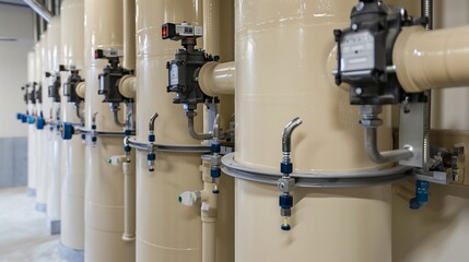 Detailed Image of a Light Beige Water Filtration System Installation, Highlighting Environmental Engineering