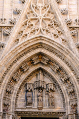 Medieval exterior architectural features in Seville Cathedral, Spain