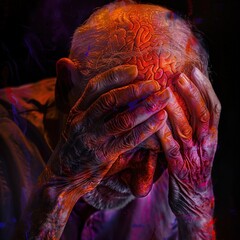 Old Man Alzheimer's Brain Awareness Month Concept Abstract Red Purple