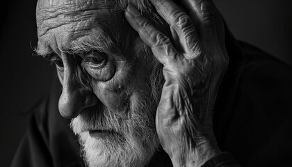 Old Man Alzheimer's Brain Awareness Month Concept Abstract Black and White. 