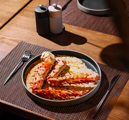 Gourmet lobster dish on restaurant table