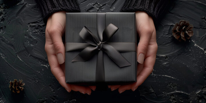 Black gift boxes with hands 