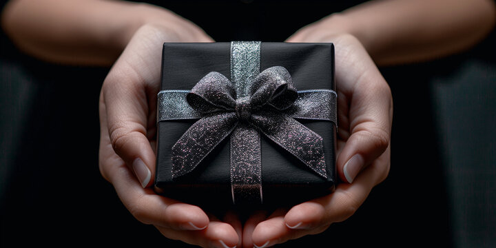 Black gift boxes with hands 