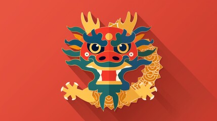 Chinese New Year flat icon icon with long shadow, Chinese mahjon