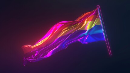 Fototapeta premium A neon sign featuring a rainbow flag and LGBTQ+ symbols for Pride Month