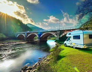Motorhome on the river - Powered by Adobe