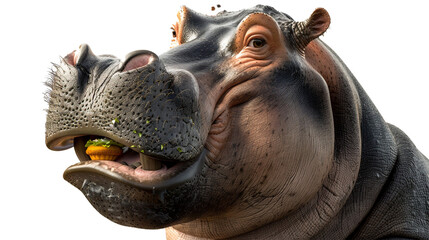 Happy hippo eating a snack isolated on transparent background.PNG file. 