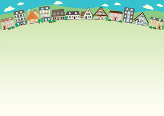 立ち並ぶ家々と青空のベクターイラスト