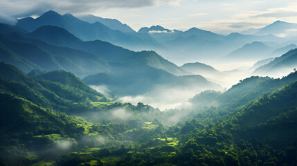 Mountains under mist in the morning Amazing