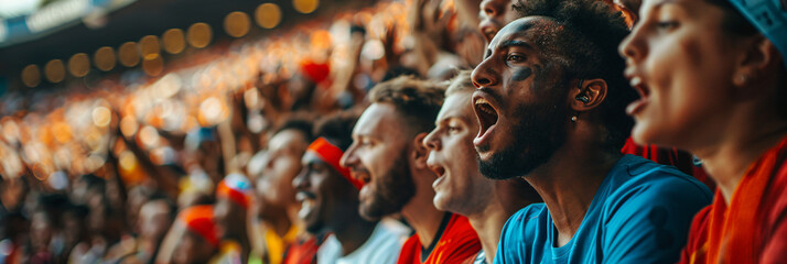 Dynamic Sports Fans Reacting at Live Events. Group shots with emotional expressions. Sports community and fan engagement concept. Design for event promotions and social media. Wide and closeup views