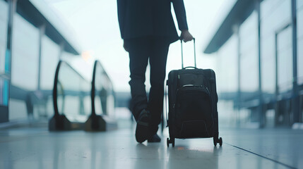 A person pulling a suitcase at the airport - Powered by Adobe