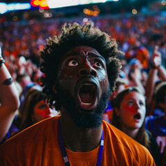 Dynamic Sports Fans Reacting at Live Events. Group shots with emotional expressions. Sports community and fan engagement concept. Design for event promotions and social media. Wide and closeup views