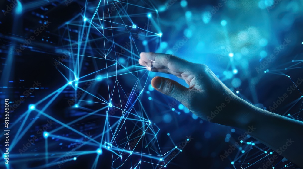 Aufkleber hand touching abstract network ,global network connection concept, abstract concept