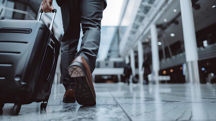 Fototapeta premium A person pulling a suitcase at the airport