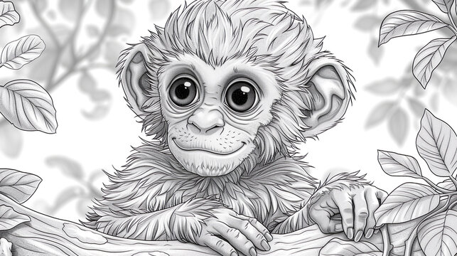 coloring book with a monkey on a tree