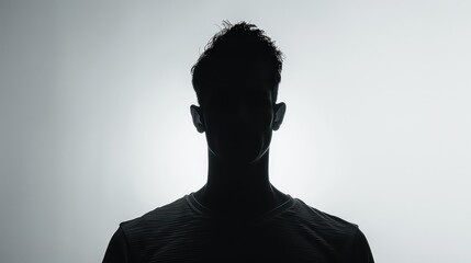 Dramatic Silhouette of a Man in a Studio Setting, Backlit for High Contrast, Isolated on White - A Striking Image of Human Form and Light Interplay