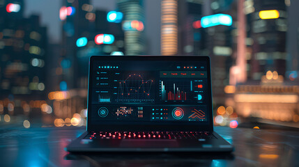 laptop with data analysis screen