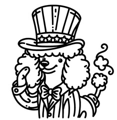 Poodle Dog 4th July Line Art Memorial Day Clip Art Celebration USA (United State) Art Cute Cartoon For Independence Day Animal Patriotic with American Flag