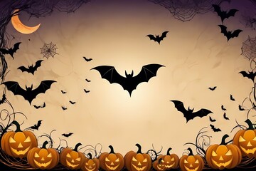 Halloween background with pumpkins and bats